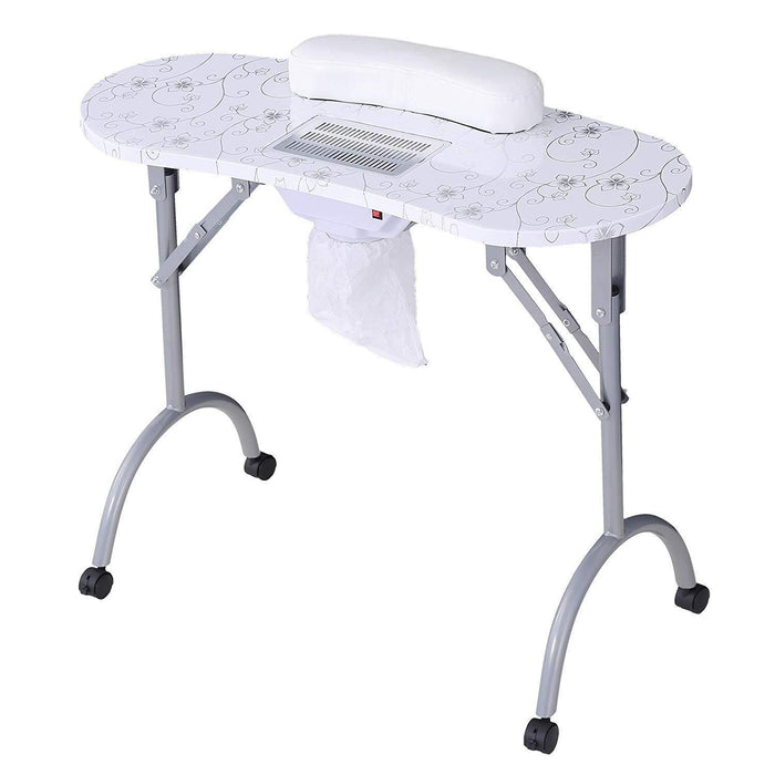 Portable nail table with a lamp on a white background