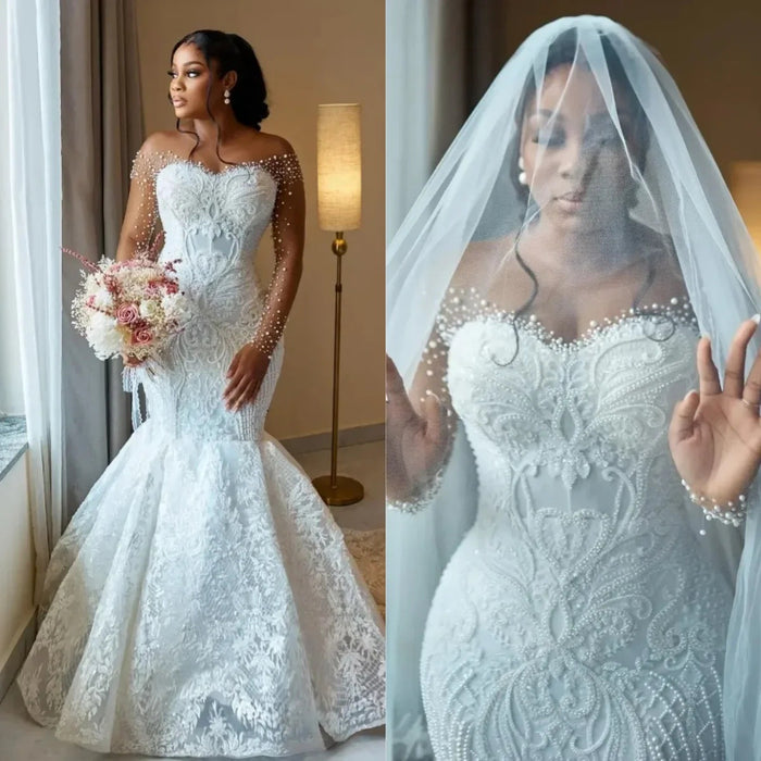 Dio African Luxury Mermaid Bridal Lace Plus Size Wedding Dress