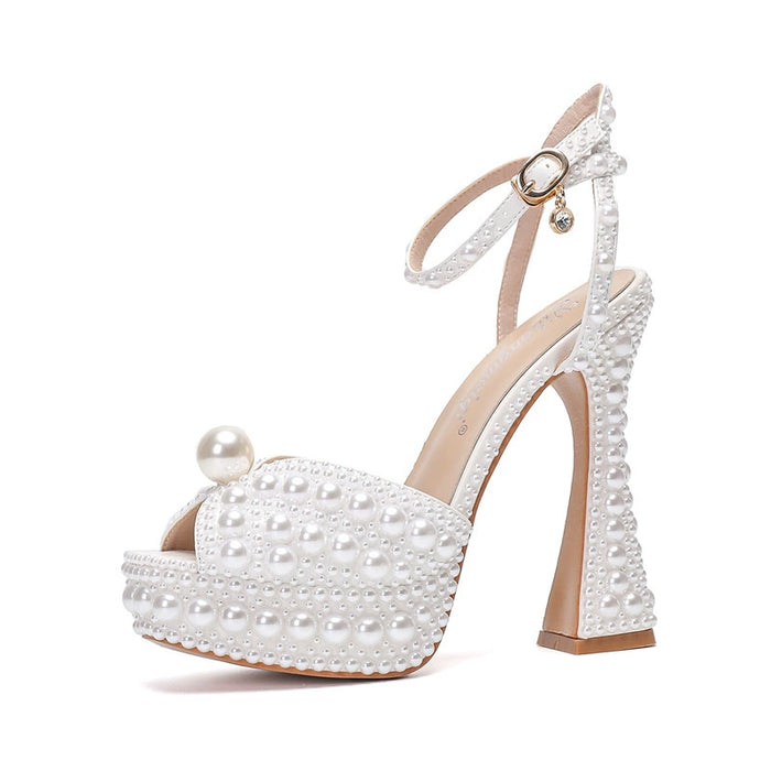 Dio Women's Luxury Pearls Studs Peep Toe High Heels Wedding Shoe - Dio Kollections