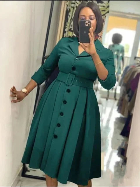 Office Dresses for Women Long Sleeve Button Down Notched Lapel Waist Belt A Line Midi Dresses Elegant Work Business Church Wear   .1 ౹ 209 sold - Dio Kollections