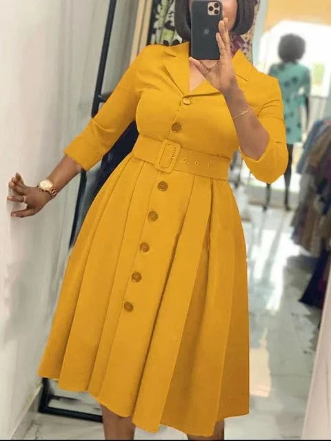 Office Dresses for Women Long Sleeve Button Down Notched Lapel Waist Belt A Line Midi Dresses Elegant Work Business Church Wear   .1 ౹ 209 sold - Dio Kollections