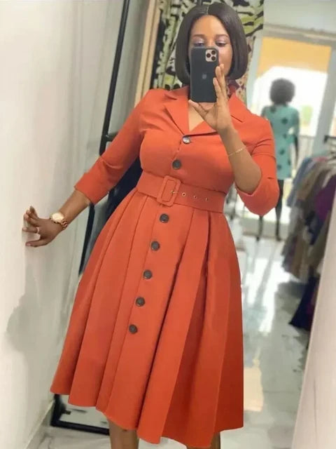 Office Dresses for Women Long Sleeve Button Down Notched Lapel Waist Belt A Line Midi Dresses Elegant Work Business Church Wear   .1 ౹ 209 sold - Dio Kollections