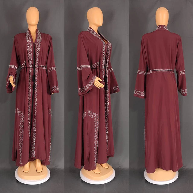 Dio Dubai Kaftan Jalabiya Flare Sleeve Abaya  Turkey Ramadan Islam Robe Belt - Dio Kollections