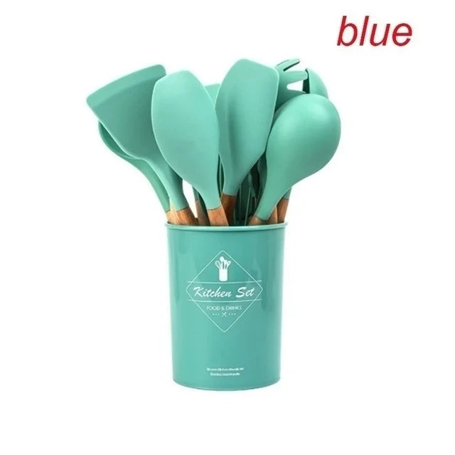 Dio 11pc Eco-Friendly Wooden Handle Silicone Utensil Set - Dio Kollections