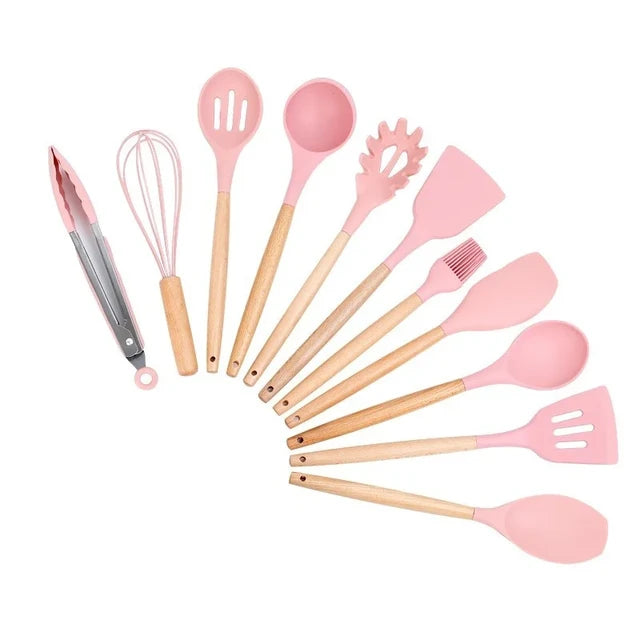 Dio 11pc Eco-Friendly Wooden Handle Silicone Utensil Set - Dio Kollections