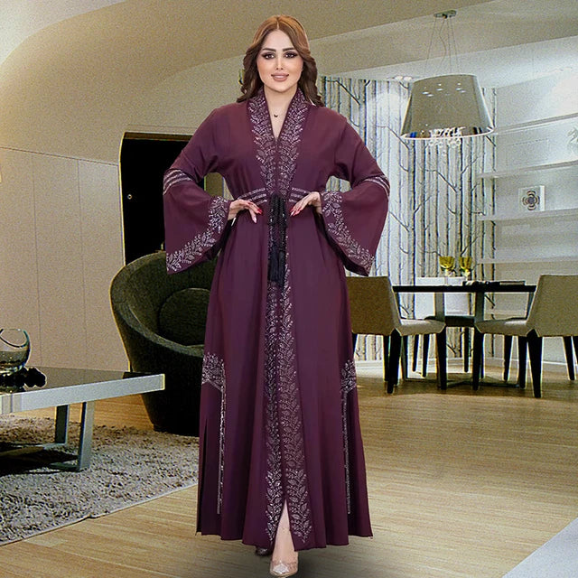 Dio Dubai Kaftan Jalabiya Flare Sleeve Abaya  Turkey Ramadan Islam Robe Belt - Dio Kollections