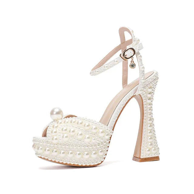 Dio Rhinestone Pearls White Beige Wedding Shoe - Dio Kollections