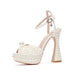 Dio Rhinestone Pearls White Beige Wedding Shoe - Dio Kollections