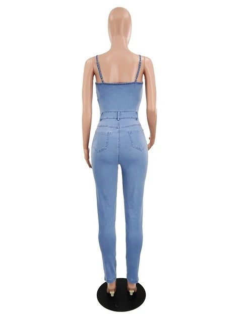 Dio Summer Blue Denim Backless Jumpsuit - Dio Kollections