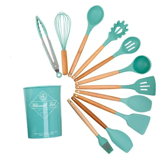 Dio 11pc Eco-Friendly Wooden Handle Silicone Utensil Set - Dio Kollections