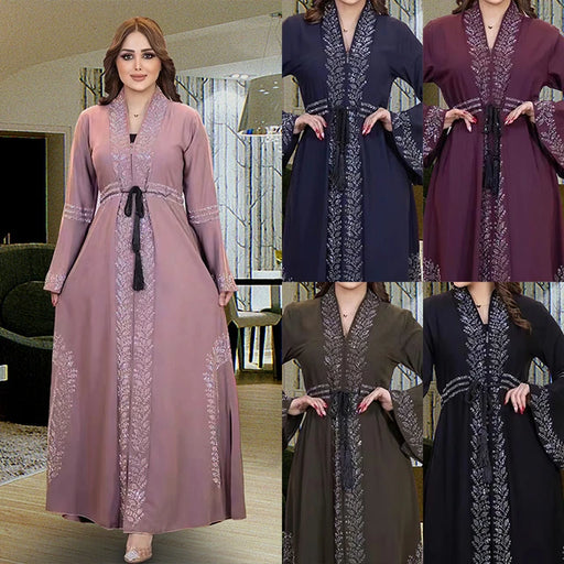 Dio Dubai Kaftan Jalabiya Flare Sleeve Abaya  Turkey Ramadan Islam Robe Belt - Dio Kollections