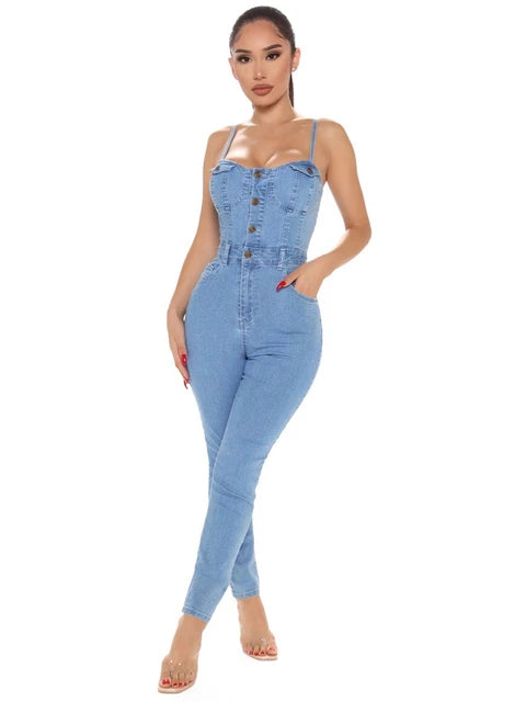 Dio Summer Blue Denim Backless Jumpsuit - Dio Kollections