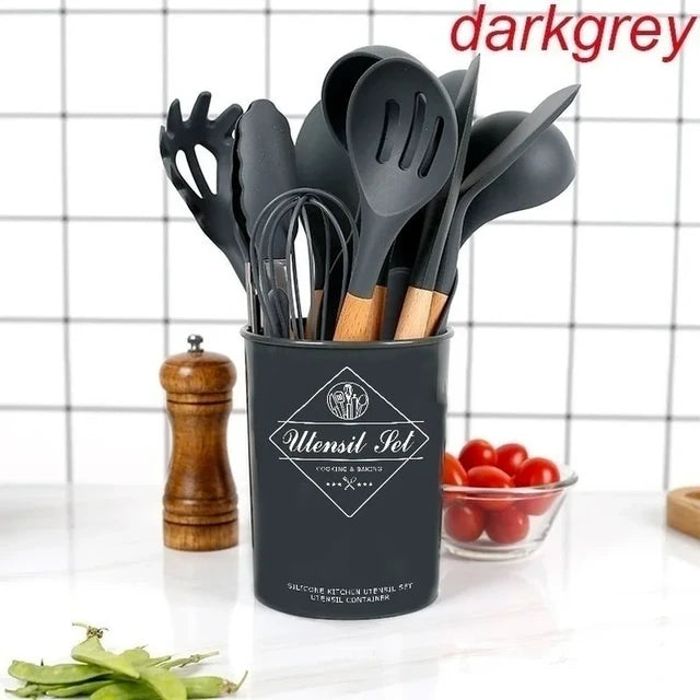 Dio 11pc Eco-Friendly Wooden Handle Silicone Utensil Set - Dio Kollections