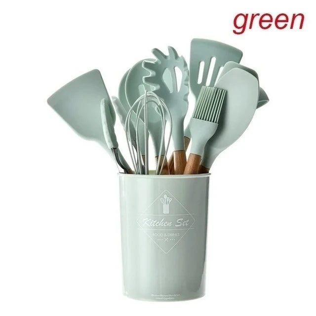 Dio 11pc Eco-Friendly Wooden Handle Silicone Utensil Set - Dio Kollections