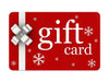 Red gift card with white text and snowflake decorations on a white background