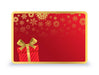 Red gift card with gold snowflakes and a bow on a white background